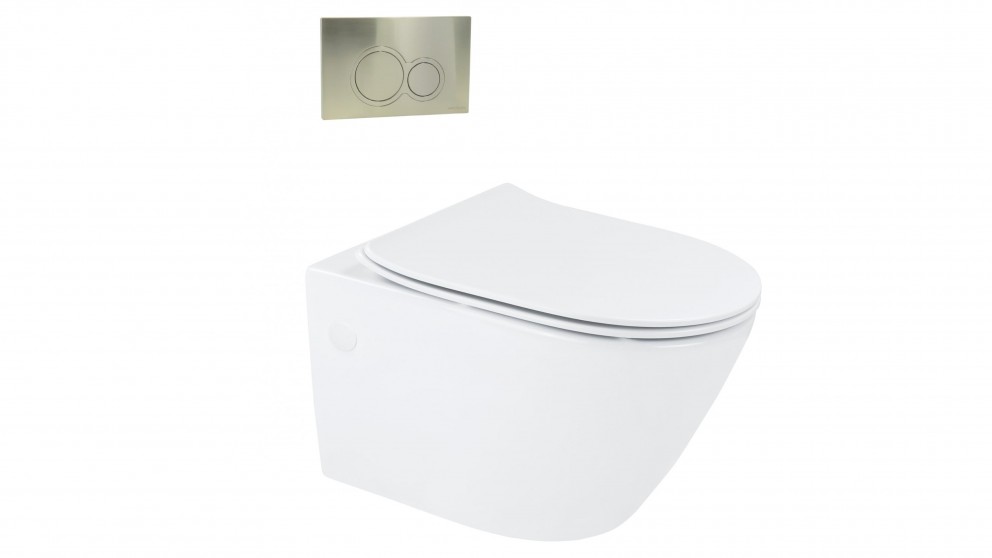 Arcisan Synergii Wall Hung Pan with In Wall Cistern and Kibo Satin Nickel Flush Panel carousel image