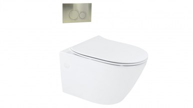 Arcisan Synergii Wall Hung Pan with In Wall Cistern and Kibo Satin Nickel Flush Panel