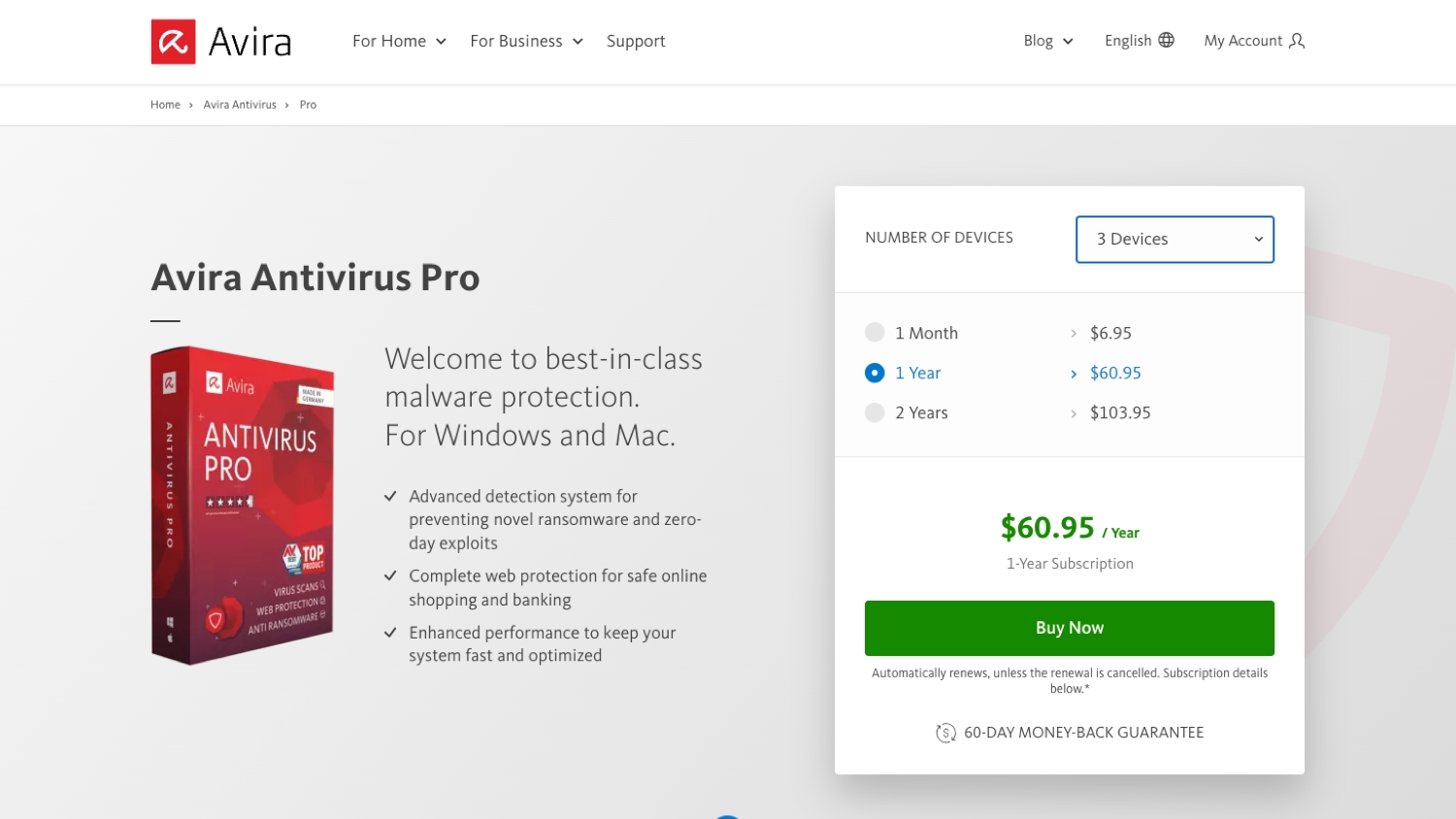 5 Devices Avira Antivirus Pro 2019-3 Year 5 User Windows 