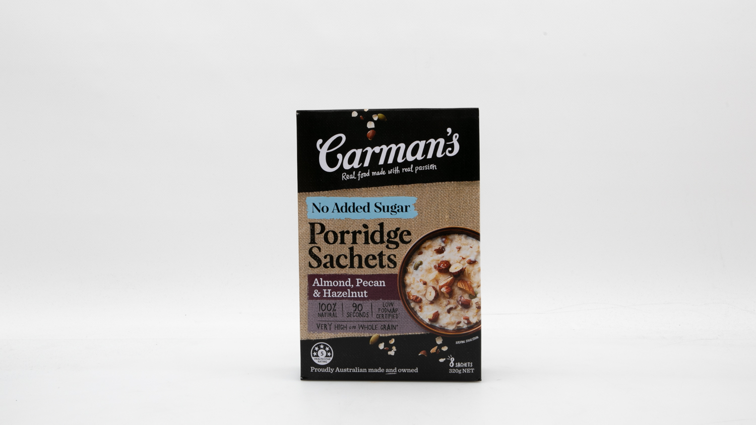 Carman's No Added Sugar Porridge Sachets Almond, Pecan & Hazelnut