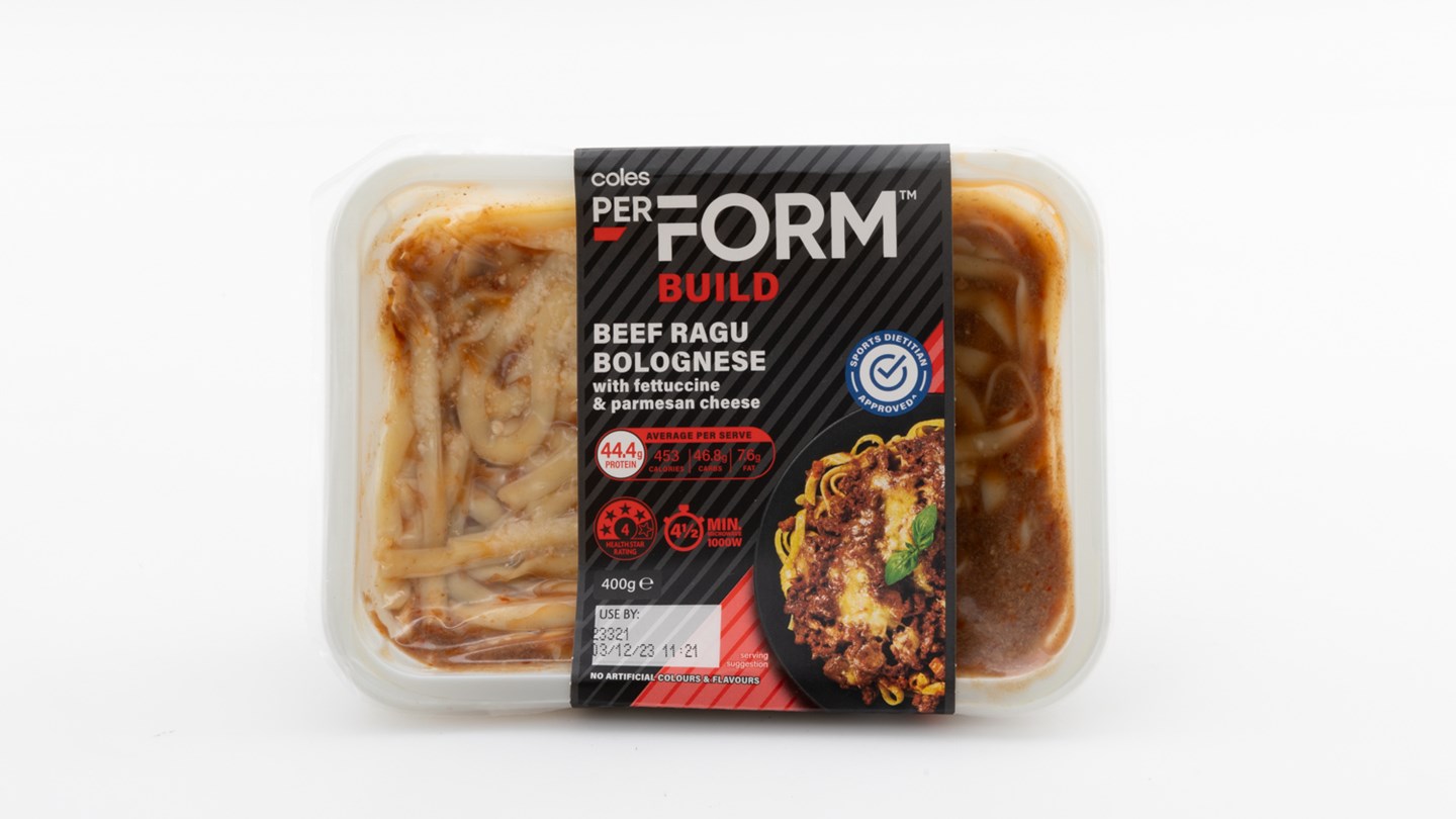 Coles Perform Build Beef Ragu Bolognese Review Supermarket ready meal