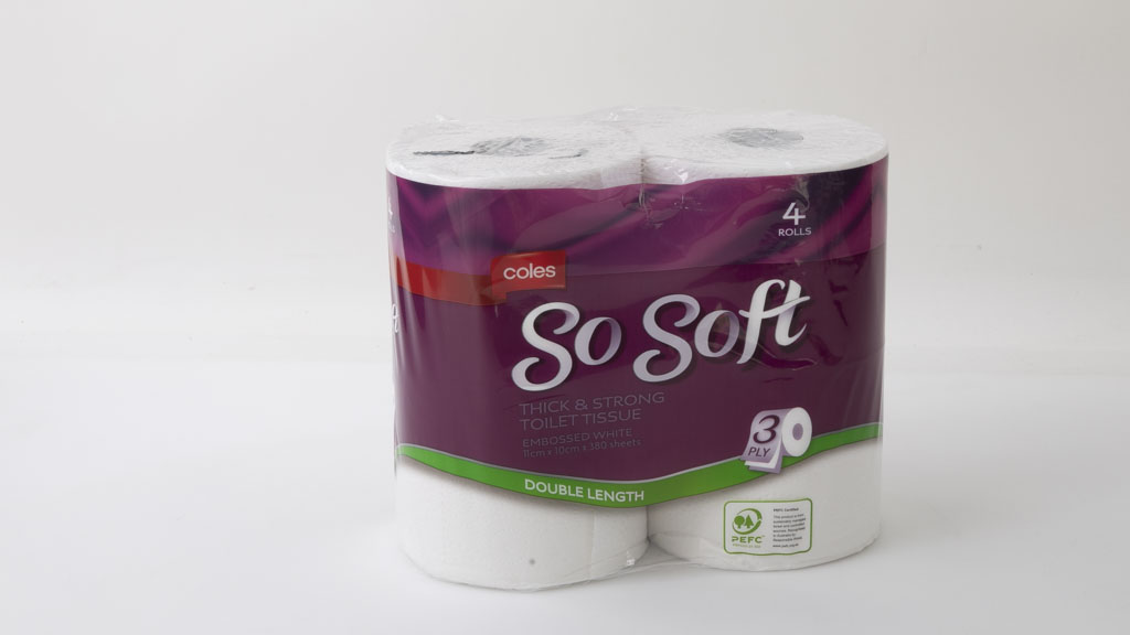 Coles So Soft Thick & Strong Double Length Embossed White 3 Ply 4 Rolls