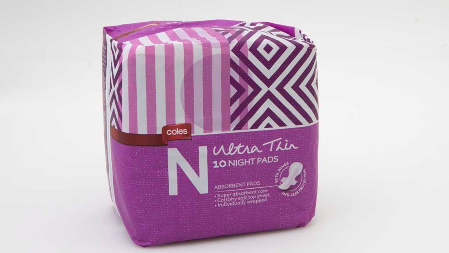 Coles Ultra thin super pads Review Sanitary pad CHOICE