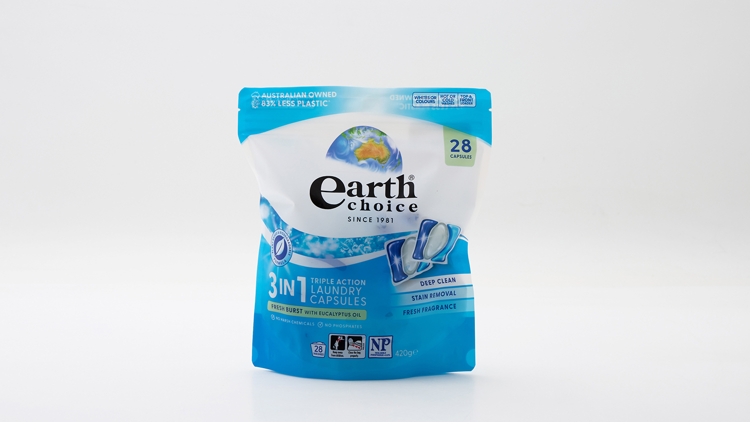 Image of Earth Choice 3in1 Triple Action Laundry Capsules Front Loader