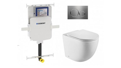 Geberit Sigma8 Cistern + Curve UQF Matte White Wall-Faced Toilet Pan with Sigma 20 Brushed Stainless Steel Flush Plate