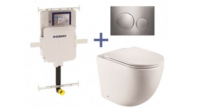 Geberit Sigma8 Cistern + Curve UQF Matte White Wall-Faced Toilet Pan with Sigma 20 Chrome Flush Plate