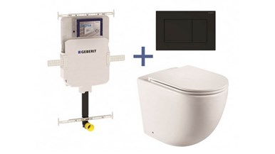 Geberit Sigma8 Cistern + Curve UQF Matte White Wall-Faced Toilet Pan with Sigma 30 Matte Black Flush Plate