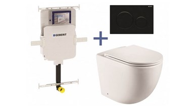 Geberit Sigma8 Cistern + Curve UQF Wall-Faced Toilet Pan with Sigma 20 Matte Black Flush Plate