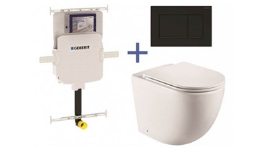 Geberit Sigma8 Cistern + Curve UQF Wall-Faced Toilet Pan with Sigma 30 Matte Black Flush Plate