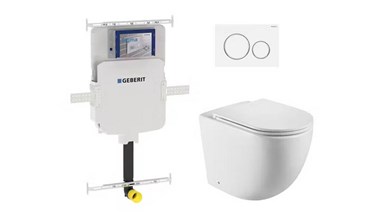 Geberit Sigma8 Cistern + Curved Matte White Wall-Faced Toilet Pan with Sigma 20 Matte White Flush Plate