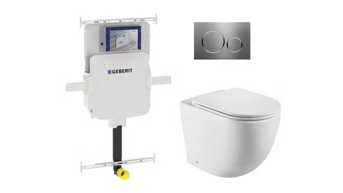 Geberit Sigma8 Cistern + Curved Wall-Faced Toilet Pan with Sigma 20 Brushed Stainless Steel Flush Plate