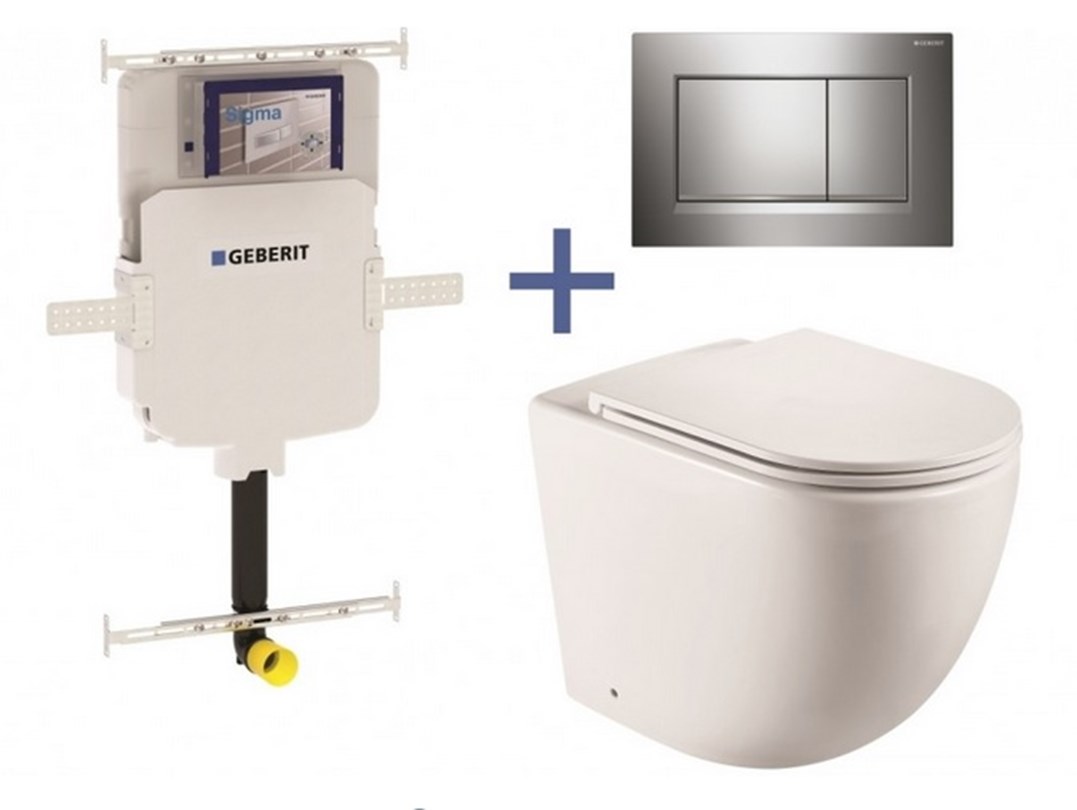 Geberit Sigma8 Cistern + Curved Matte White WallFaced Toilet Pan with