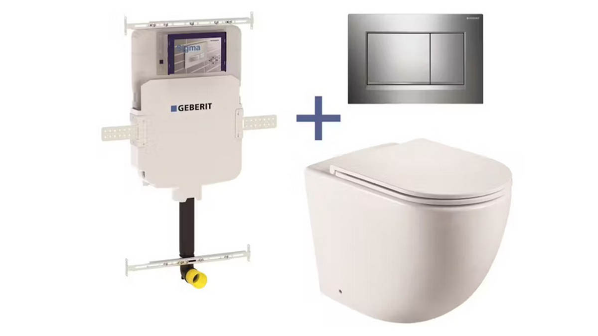 Geberit Sigma8 Cistern + Curved Wall-Faced Toilet Pan with Sigma 30 Chrome Flush Plate