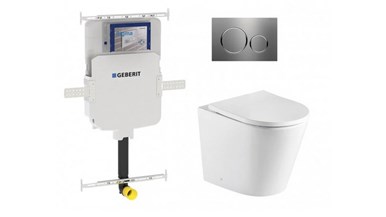 Geberit Sigma8 Cistern + Straight UQF Wall-Faced Toilet Pan with Sigma 20 Brushed Stainless Flush Plate