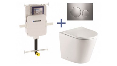 Geberit Sigma8 Cistern + Straight UQF Wall-Faced Toilet Pan with Sigma 20 Chrome Flush Plate