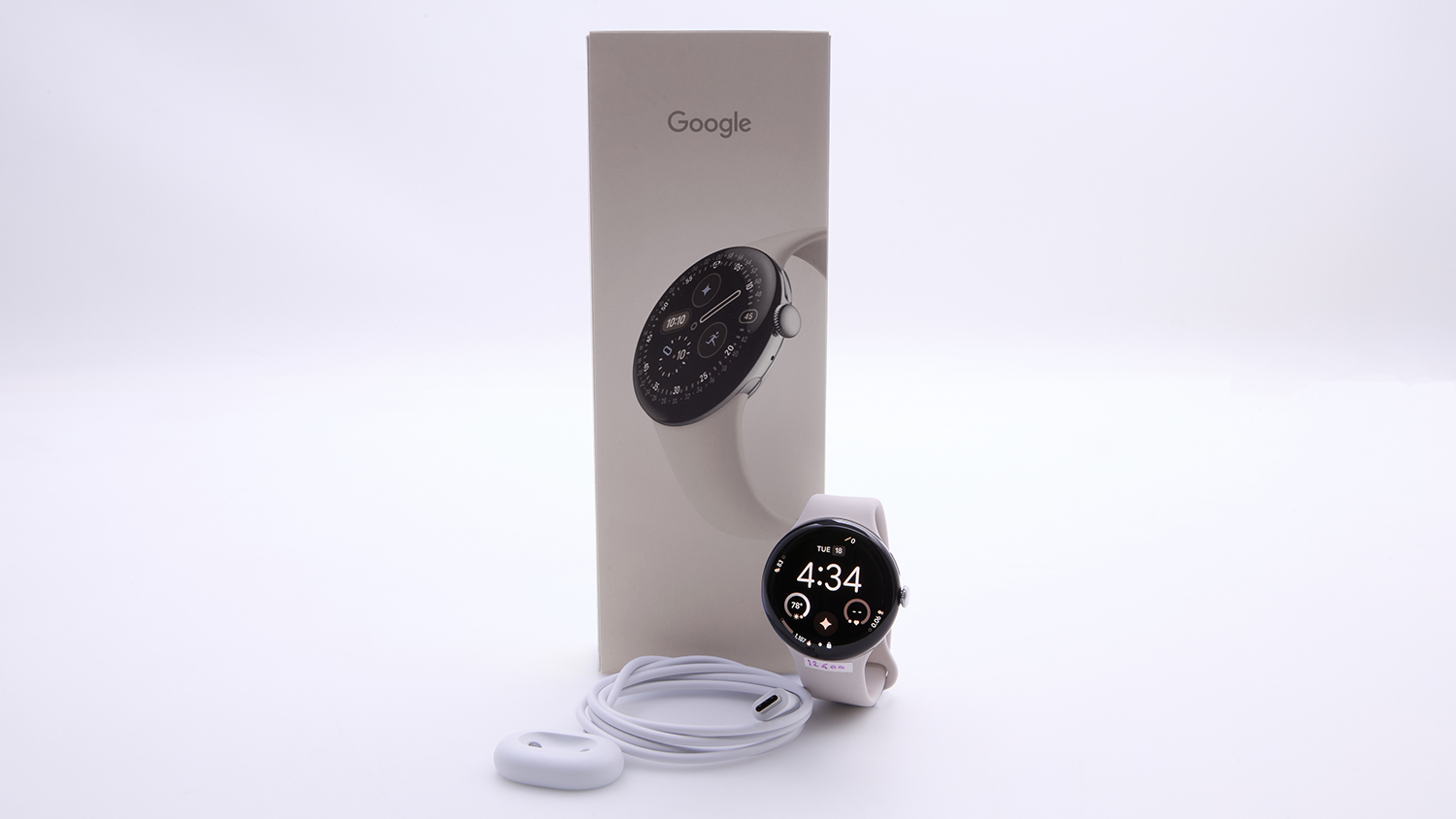 Google Pixel Watch 4 45mm LTE Polished Silver Aluminum Case, Porcelain Active band