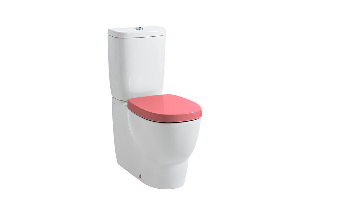 Laufen Mimo Close Coupled Back to Wall Suite Back Inlet Soft Close Pink Seat White