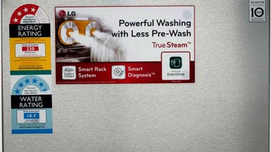 LG LD-1485T4 dishwasher-close-up-ratings-view