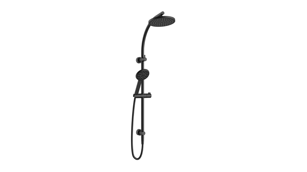 Nikles Pearl Curve Twin Shower with Top Rail Water Inlet 200 Round Overhead Matte Black 4201158