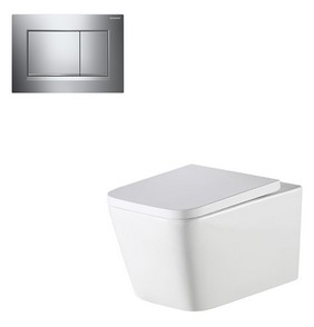 Oliveri Munich Wall Hung Toilet Suite With Chrome Square Push Plate carousel image