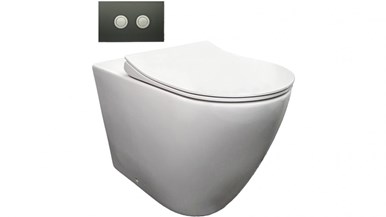 Parisi Ellisse Ambulant Wall Faced Toilet Suite with Black Glass Flush Plate