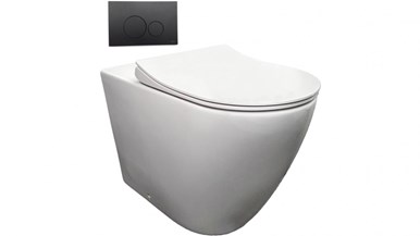 Parisi Ellisse Ambulant Wall Faced Toilet Suite with Tondo Round Matte Black Flush Plate