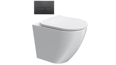 Parisi Ellisse MK II Wall Faced Toilet Suite with Blade Rectangular Matte Black Flush Plate