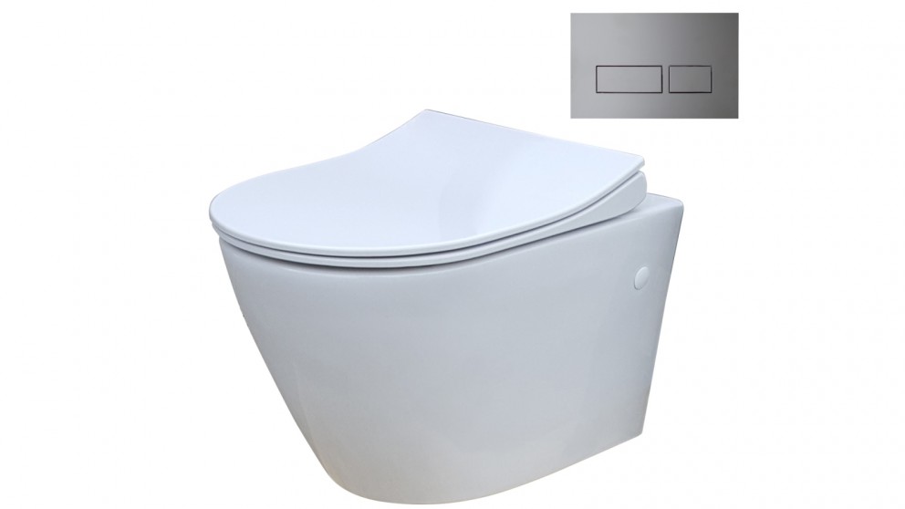 Parisi Ellisse MK II Wall Hung Pan Toilet Suite with Blade Rectangular Chrome Flush Plate carousel image