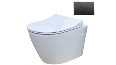 Parisi Ellisse MK II Wall Hung Pan Toilet Suite with Tondo Round Matte Black Flush Plate