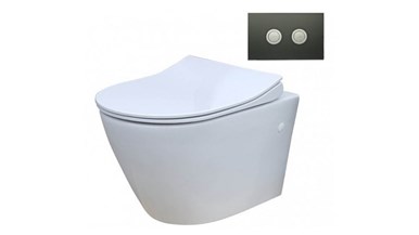 Parisi Ellisse MK II Wall Hung Toilet Suite with Twin Button Black Glass Flush Plate