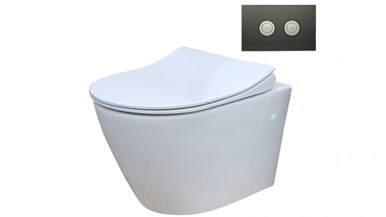 Parisi Ellisse MK II Wall Hung Toilet Suite with Twin Button Set Satin Vivo Metal Flush Plate