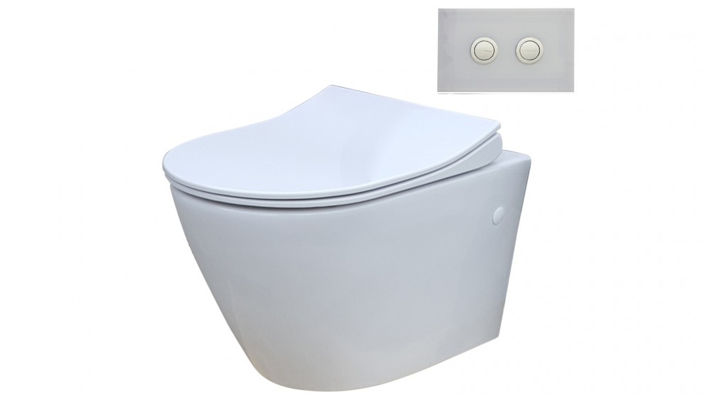 Parisi Ellisse MK II Wall Hung Toilet Suite with Twin Button White Glass Flush Plate