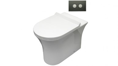 Parisi Play MK II Wall Faced Toilet Suite with Twin Button Set Satin Vivo Metal Flush Plate