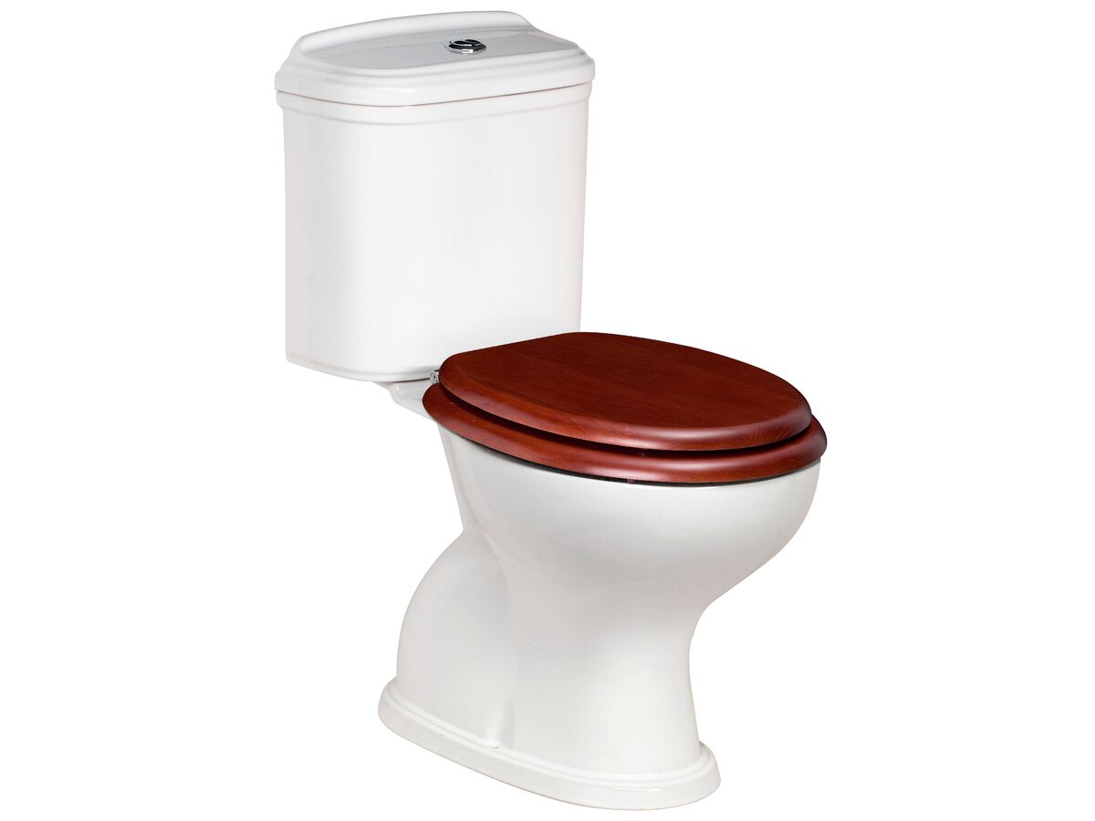 Posh Canterbury Close Coupled Toilet Suite with Oak Cherry Seat White carousel image