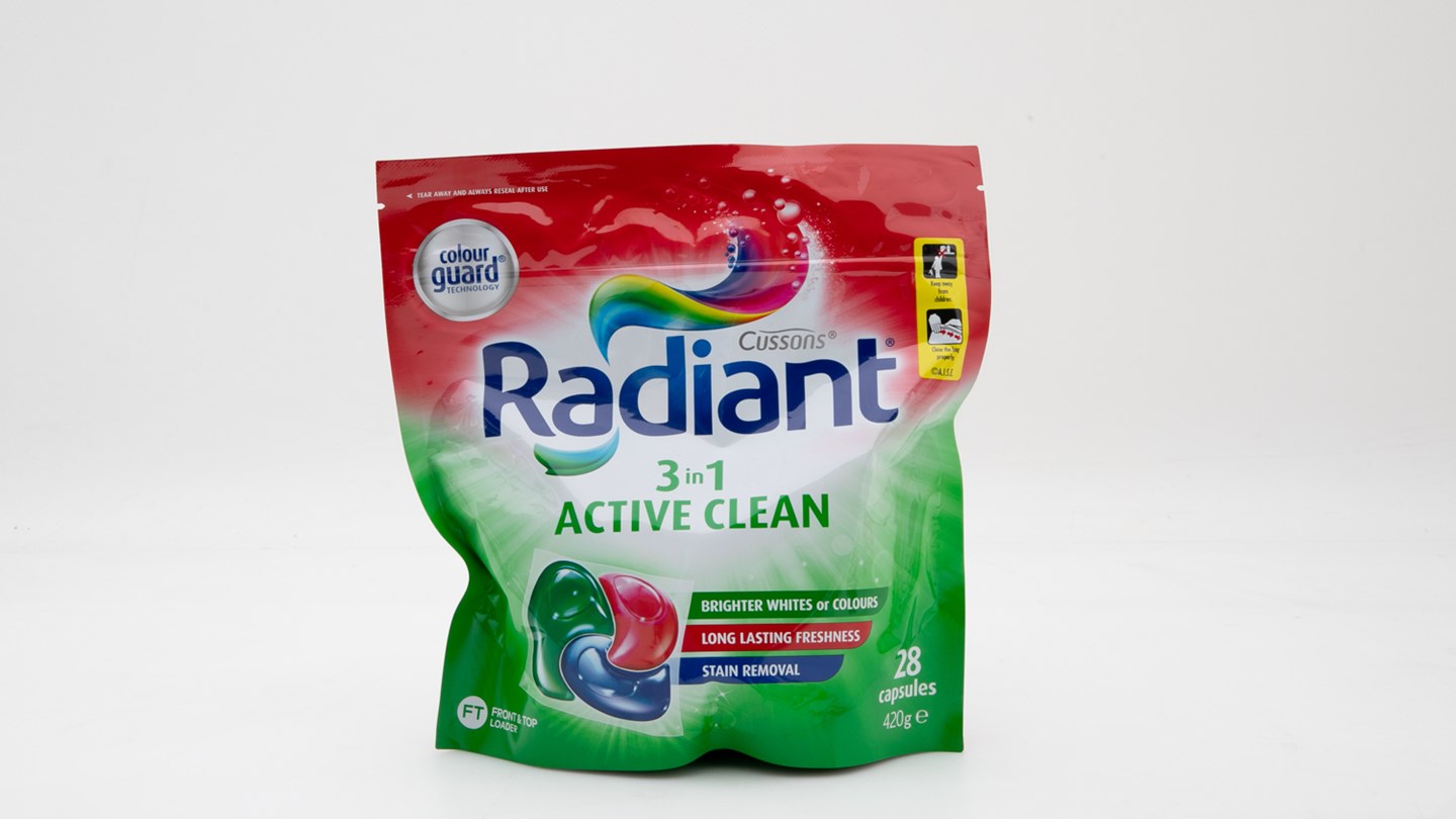 Radiant 3 in 1 Active Clean 28 Capsules 420g Front Loader Review Laundry detergent CHOICE