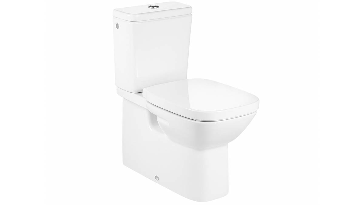 Roca Debba Close Coupled Back To Wall Bottom Inlet Toilet Suite with MK2 Soft Close Quick Release Toilet Seat White Chrome