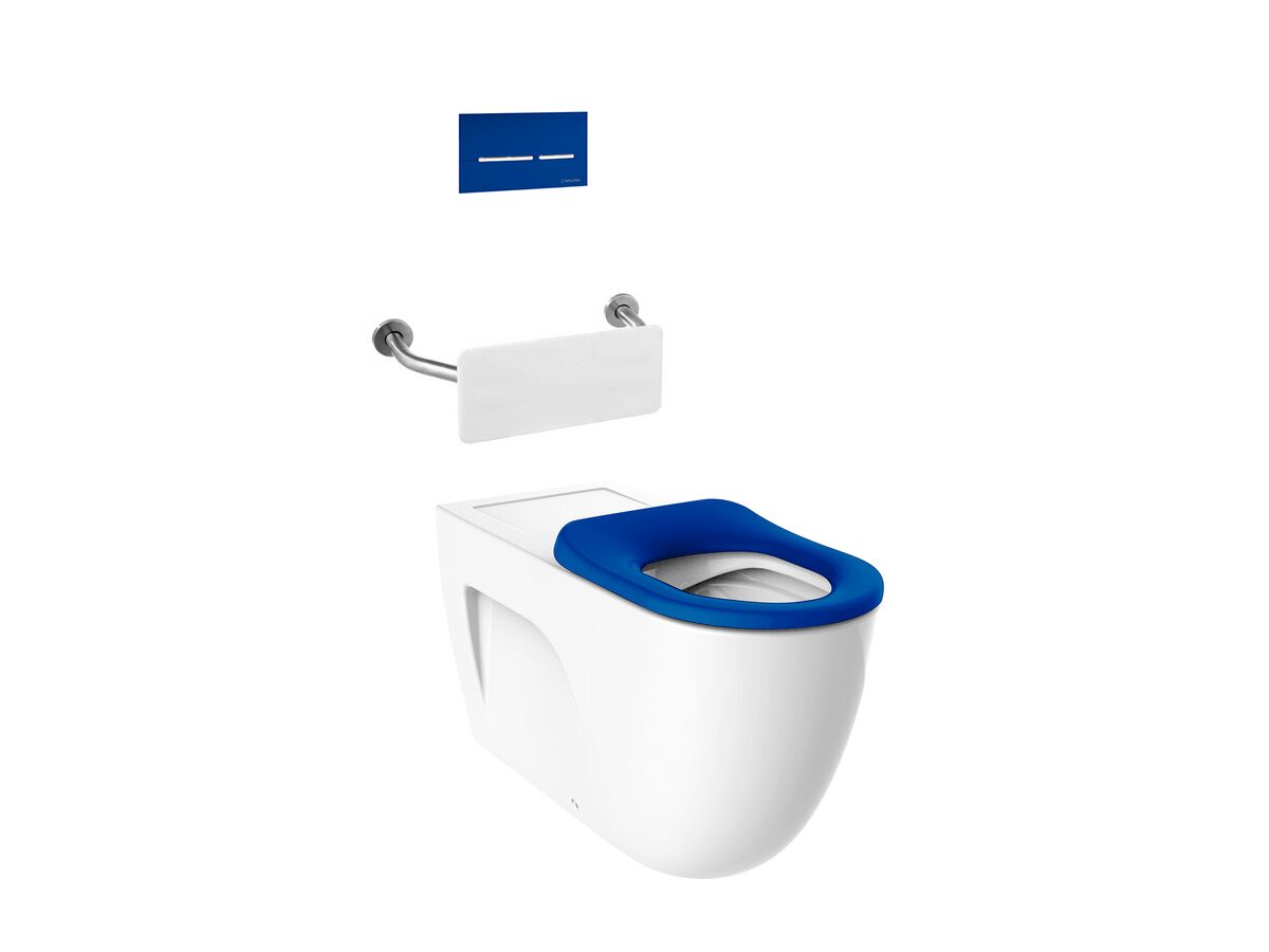 Roca Meridian 800 Back To Wall Rimless Inwall Suite, Button/Plate, Back Rest, Single Flap Seat Blue carousel image
