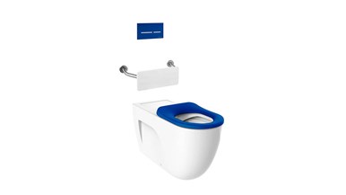 Roca Meridian 800 Back To Wall Rimless Inwall Suite, Button/Plate, Back Rest, Single Flap Seat Blue