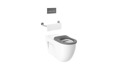 Roca Meridian 800 Back To Wall Rimless Inwall Suite, Button/Plate, Back Rest, Single Flap Seat Grey