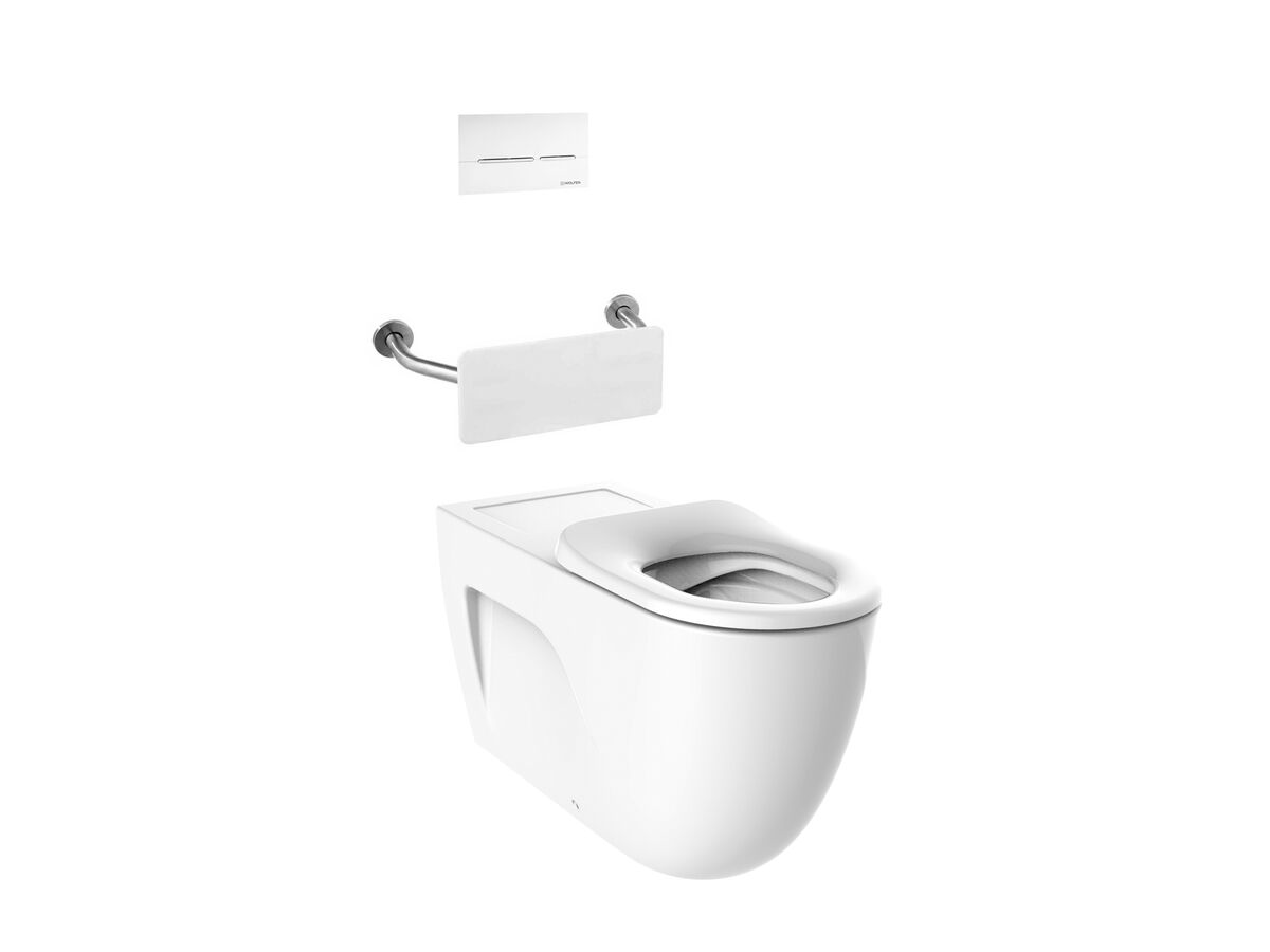 Roca Meridian 800 Back To Wall Rimless Inwall Suite, Button/Plate, Back Rest, Single Flap Seat White carousel image
