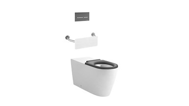 Wolfen 800 Back to Wall Rimless Inwall Toilet Suite with Single Flap Seat Grey, Backrest, Raised Height, Button & Plate Grey, Hideaway+ Inwall Cistern