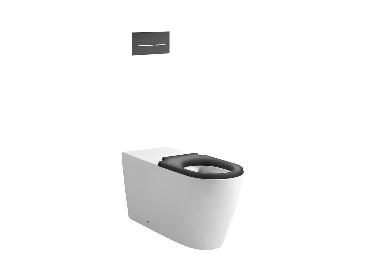 Wolfen 800 Back to Wall Rimless Inwall Toilet Suite with Single Flap Seat Grey, Raised Height Button & Plate Grey, Hideaway+ Inwall Cistern carousel image