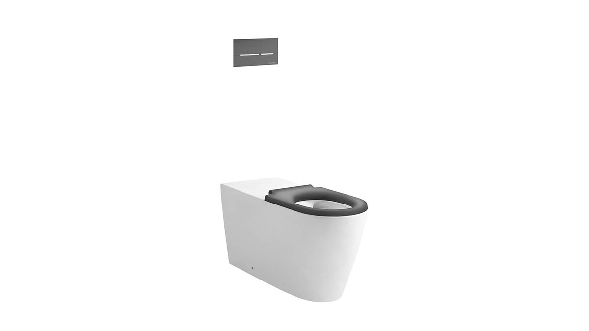 Wolfen 800 Back to Wall Rimless Inwall Toilet Suite with Single Flap Seat Grey, Raised Height Button & Plate Grey, Hideaway+ Inwall Cistern