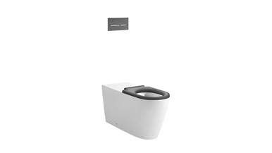 Wolfen 800 Back to Wall Rimless Inwall Toilet Suite with Single Flap Seat Grey, Raised Height Button & Plate Grey, Hideaway+ Inwall Cistern