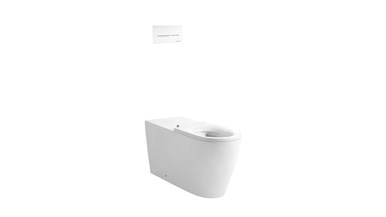 Wolfen 800 Back to Wall Rimless Inwall Toilet Suite with Single Flap Seat White, Raised Height Button & Plate White, Hideaway+ Inwall Cistern