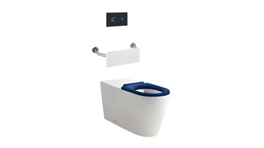 Wolfen 800 Back To Wall Rimless Pan with Inwall Cistern, Sensor Button, Backrest, Single Flap Seat Blue