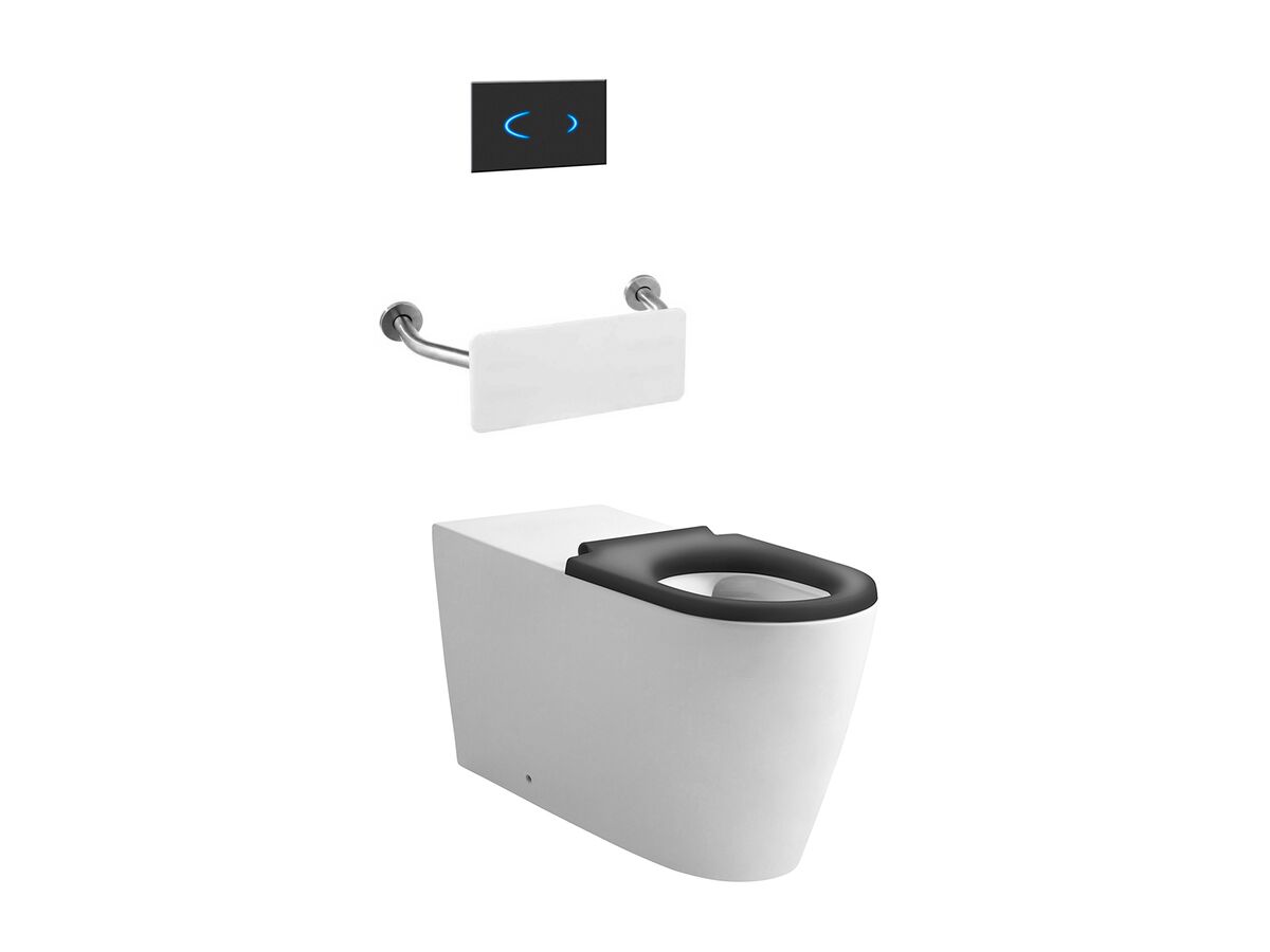 Wolfen 800 Back To Wall Rimless Pan with Inwall Cistern, Sensor Button, Backrest, Single Flap Seat Grey carousel image