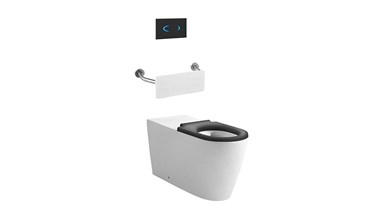 Wolfen 800 Back To Wall Rimless Pan with Inwall Cistern, Sensor Button, Backrest, Single Flap Seat Grey