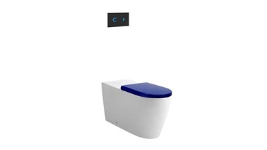 Wolfen 800 Back To Wall Rimless Pan with Inwall Cistern, Sensor Button, Double Flap Seat Blue