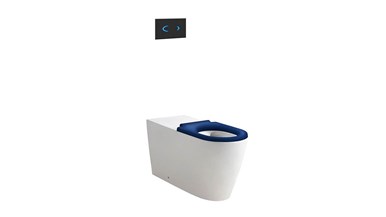 Wolfen 800 Back To Wall Rimless Pan with Inwall Cistern, Sensor Button, Single Flap Seat Blue